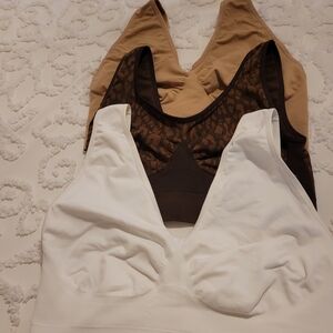 Rhonda Shear White, Brown, and Tan Bras